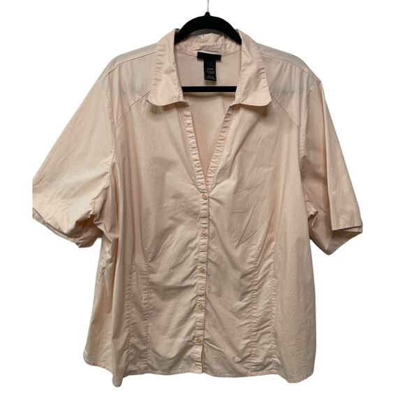 Lane Bryant VNeck Collared Button Up Blouse Light Peach Stretch Plus Size 26 28 - Picture 1 of 9